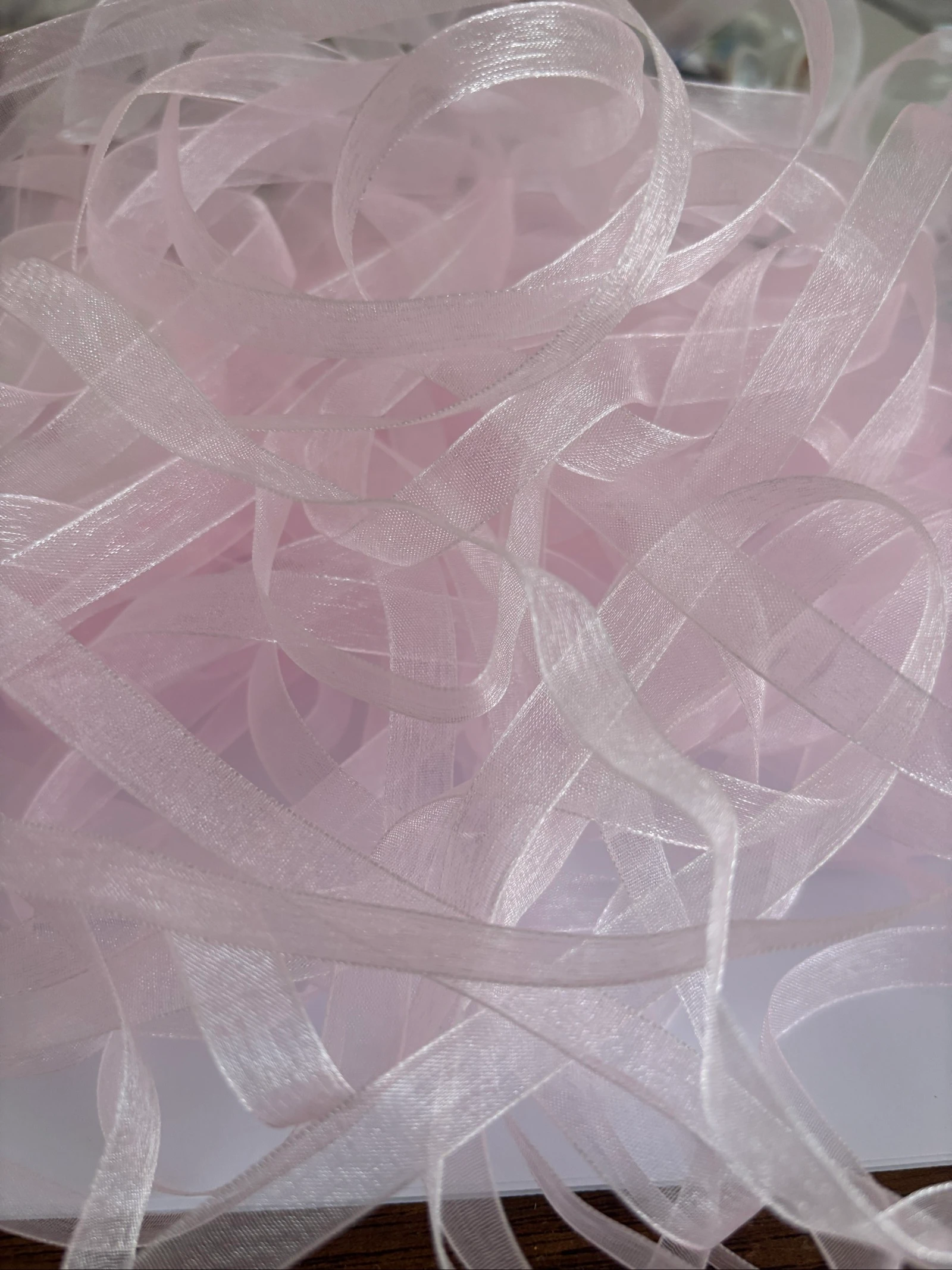 40 mètres de ruban organza rose pastel